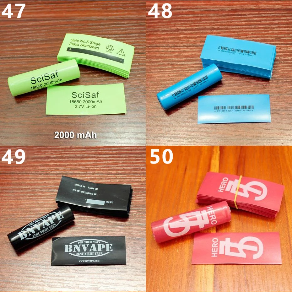 100pcs/lot 18650 Lithium Battery Heat Shrinkable Film PVC Heat Shrinkable Skin Battery Packaging Skin Insulation Sleeve