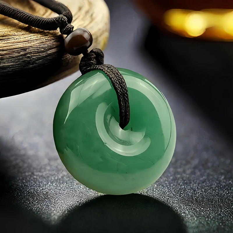 Natural Jade Pendant Dongling Jade Green Circular Pendant Hand-carved Men's and Women's Styles Emerald Jewelry Lucky Amulet