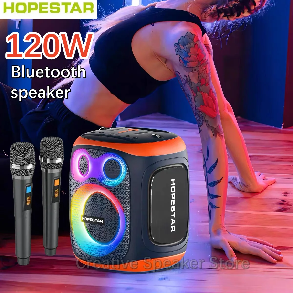 

Hopestar Party 130 Karoke Bluetooth-динамик с микрофоном, выходная мощность 120 Вт, портативный сабвуфер, водонепроницаемая звуковая система Caixa De Som