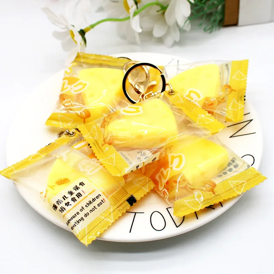 Realistic Japanese Cheese TPR Slow-Rise Squeeze Keychain, Stress Relief Food Toy, Cheese Pendant Charm