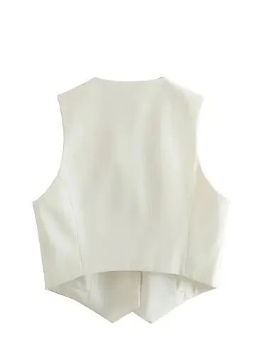 Imagen 2 del producto HH-Chaleco sin mangas para mujer, chalecos elegantes con cuello en V y una sola botonadura, Tops blancos elegantes