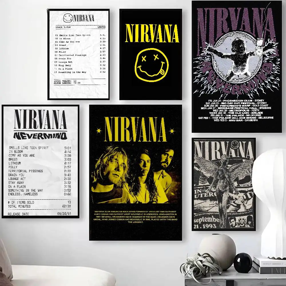 Cool Popular Music Album Posters Hot N-Nirvana Music Poster Self-adhesive Art Paper Sticker Coffee House Bar Room Wall Decor