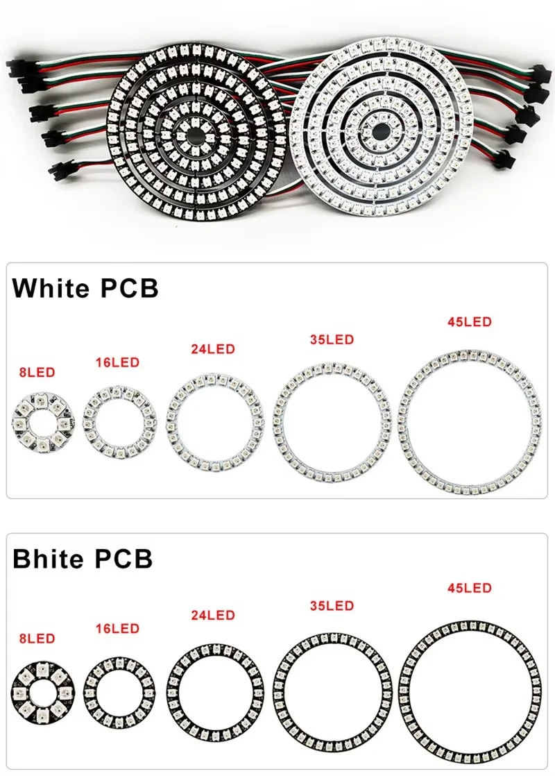 DC5V WS2812B Pixel Ring 5050 RGB Individually Addressable 8 16 24 35 45 128 LEDs WS2812 Built-in IC LED Module Led Strip Light