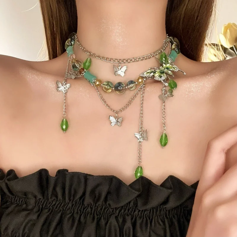 1pc Sweet Fashion Style Butterfly Shape Fringe Necklace With Elegant Multi-Layer Long Length For Outdoor/Party