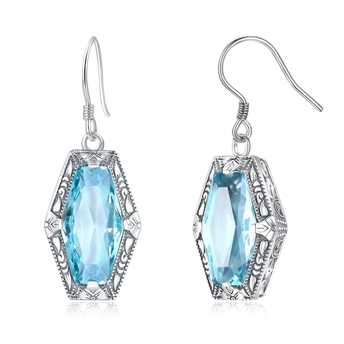 Vintage Aquamarine Earrings Hook Real Silver 925 Earring For Women  Anniversary Party Banquet Luxury Fine Jewelry