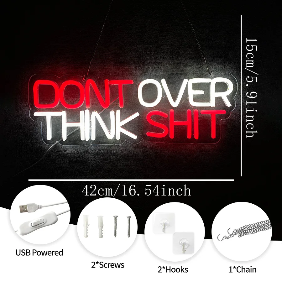 Don'T Over Think Shit Led Neon Sign, Interesting Letter Icon, Used For Bedroom, Game Room, Cafe, Bar, Club Party Decor Gift.