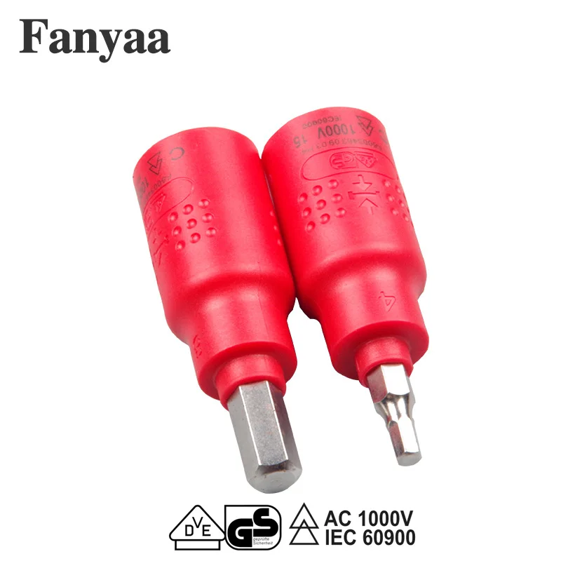 Fanyaa VDE Nut 3/8, 1/2 Dr. Individual Insulated Hex Bits Sockets Spanner Insert Tool Hexagon 6Pt. Metric 4-10mm Adaptor Wrench