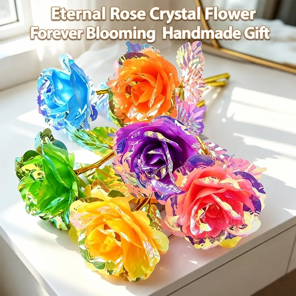 Colorful Gold Foil Rose Flower Handcrafted Photography Props Artificial Crystal Flower Fade Resistant Gifts Eternal Roses