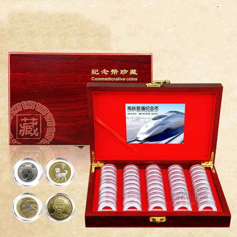 50Pcs Round Coins Case Holders Storage Container Display Cases Wooden Box Commemorative Coins Collection Box