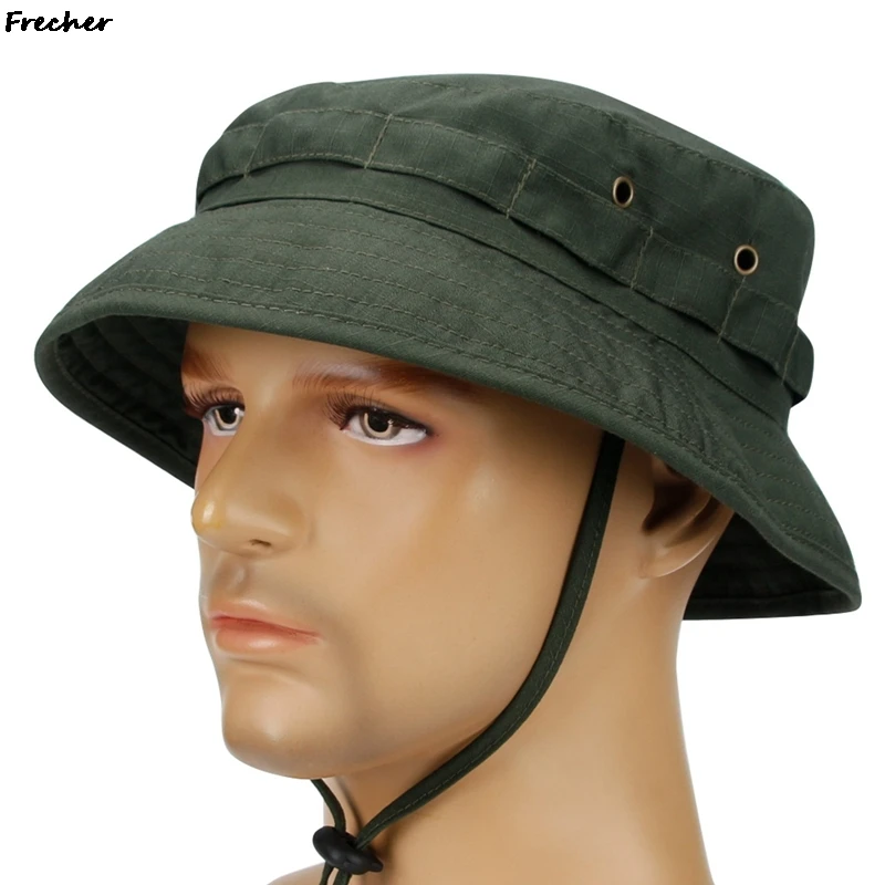 Breathable Cotton Bucket Hat Camouflage Panama Hats Forest Hunting Hiking Chapeau Outdoor Fishing Cap Adjustable Belts Chapeau