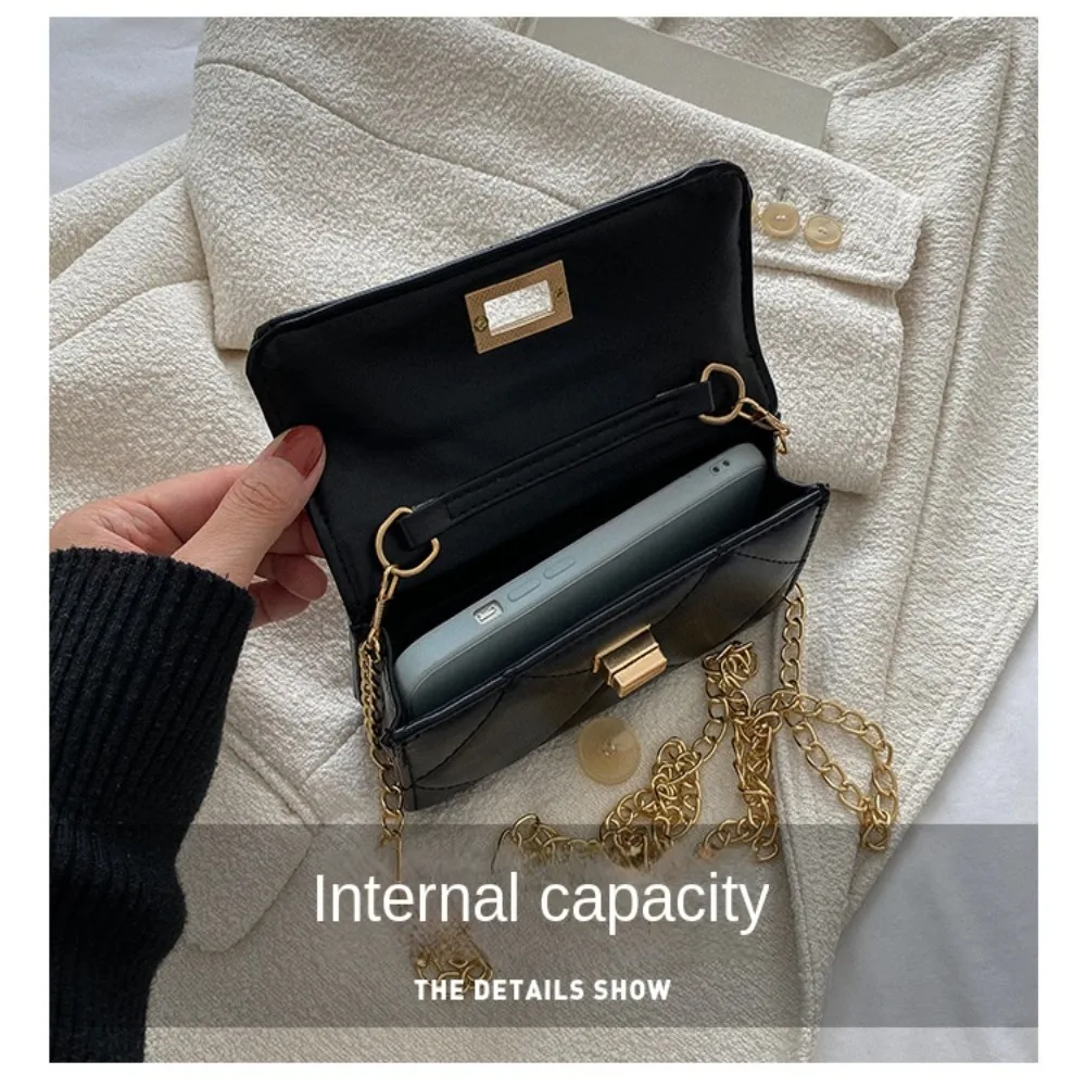Trendy Chain Pure Color Small Square Bag Metal PU Messenger Bag Chain Handbags