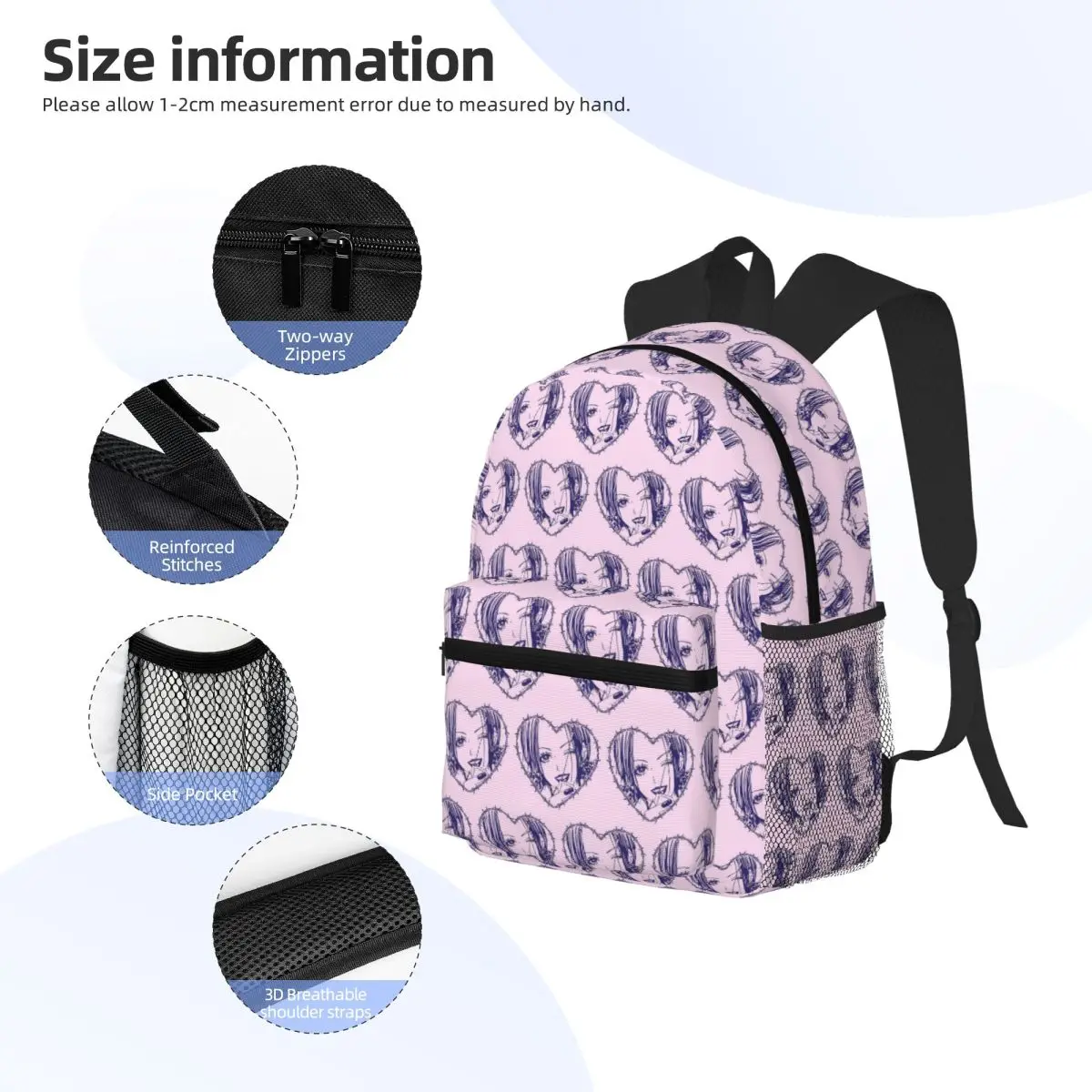 Nana Osaki Barbed Wire Heart Spread Student Backpack School Bag Hiking Travel Daypack for Boys Girls Bookbag Shoulder Bags