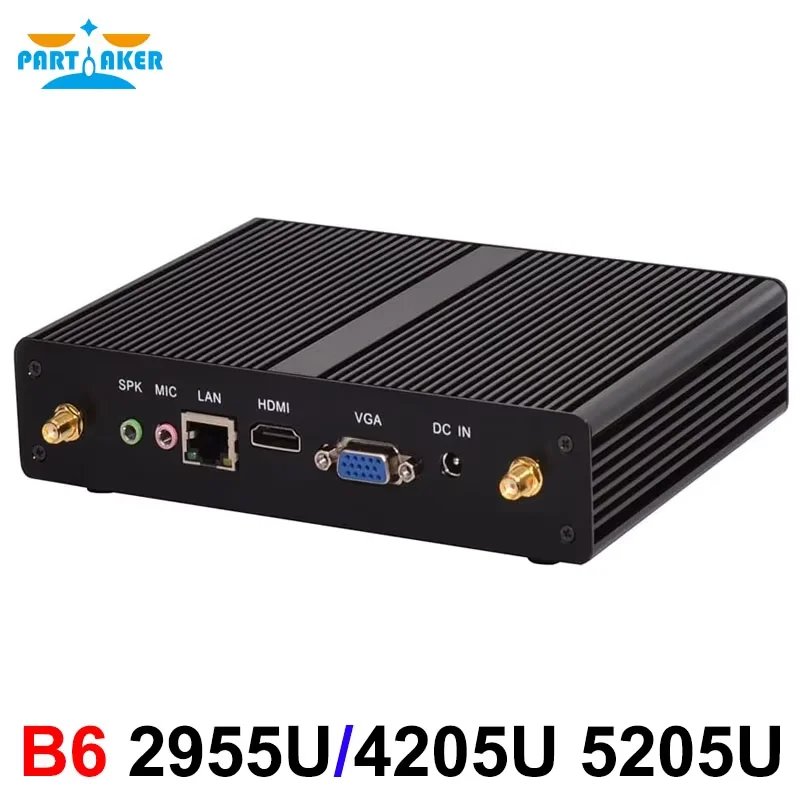 PARTAKER-Mini PC 2955U 4205U 5205U, avec écran VGA HD pour touristes, RAM DDR3 DDR4, WiFi, petit ordinateur de bureau, jardins TC, fanless