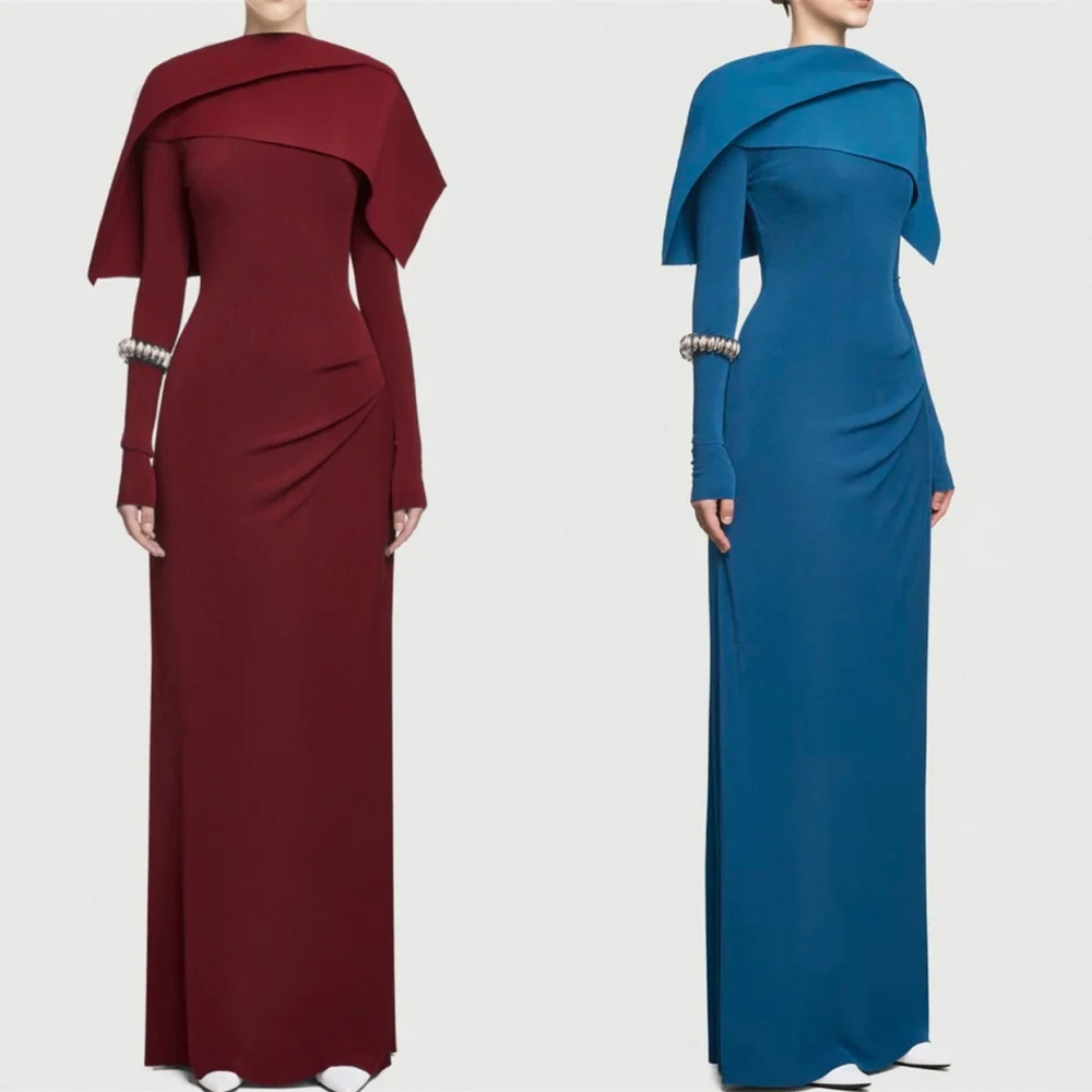 Customized Elegant Jersey Saudi Arabia Party Dresses for Women Formal Celebrity Gowns Simple Long Sleeves Special Occasion Dress