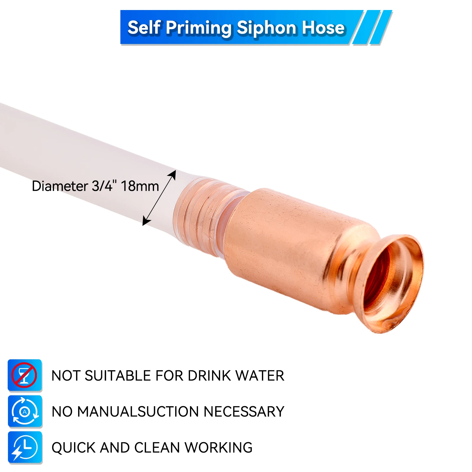 Self-Priming Liquid Transfer Sifão Bomba, 18mm x 3m, Bomba de água, Combustível, Diesel, Jiggle Syphon, Mangueira, Gasolina, Water Shaker, Sifão, PVC