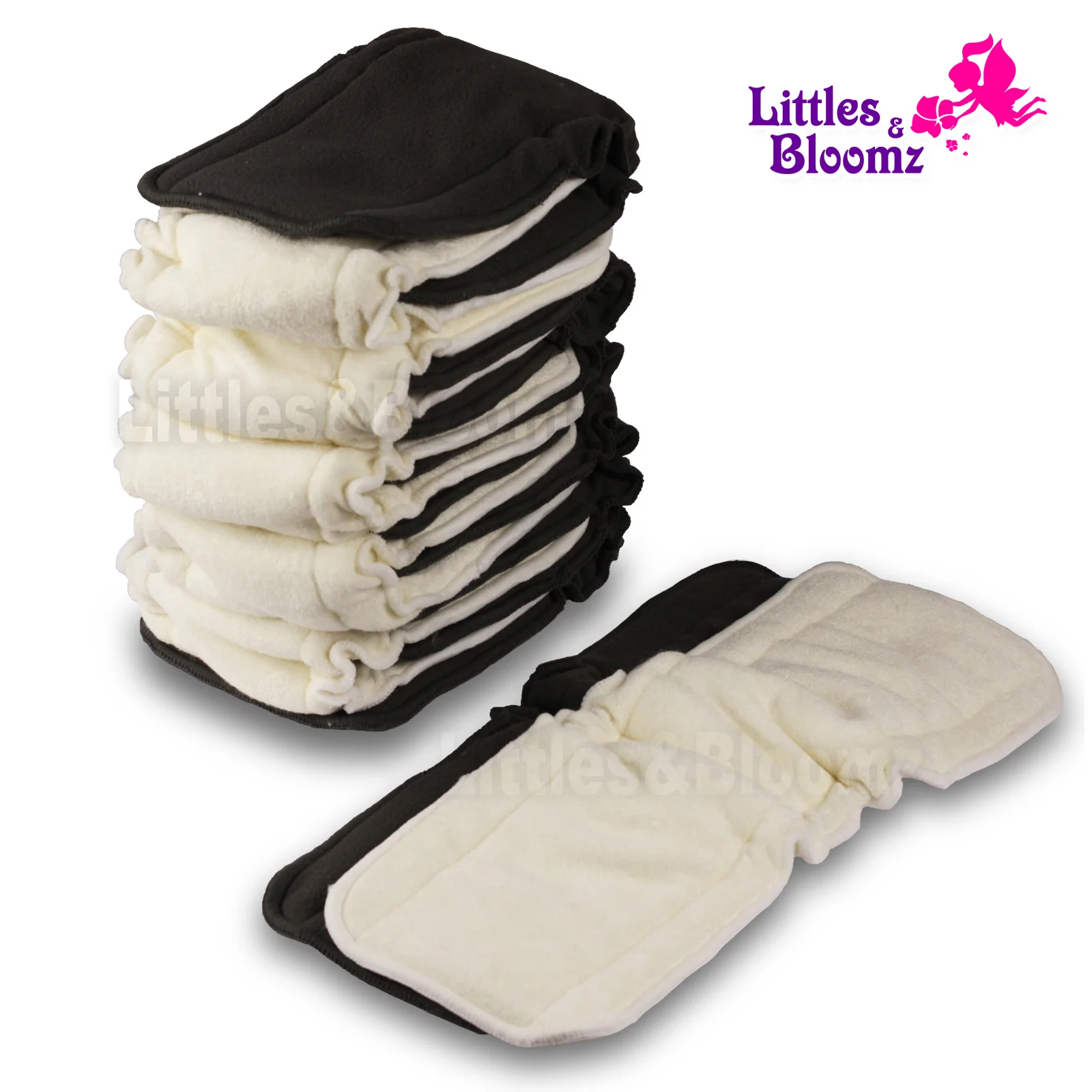 [Littles&Bloomz]-pañal de tela reutilizable de bambú para bebé, insertos de carbón lavables, forros de pañales de 5 capas que cambian de cubierta