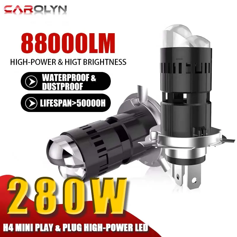

Carolyn 1-2pcs H4 Mini Bi LED Projector Lens Plug&Play Car Headlight Bulbs Powerful High Low Beam LED Auto Motorcycle Lamp