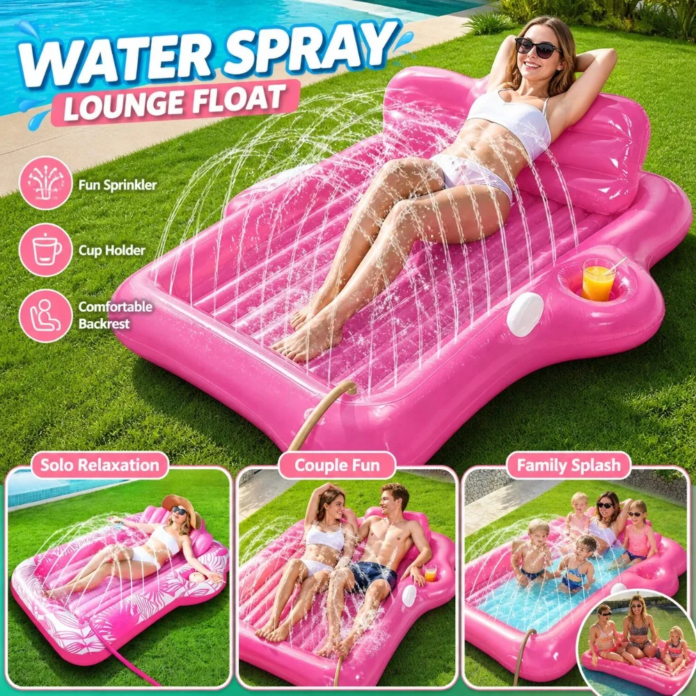 Extra Large Inflatable Pool Lounger Float with Sprinkler for Adults