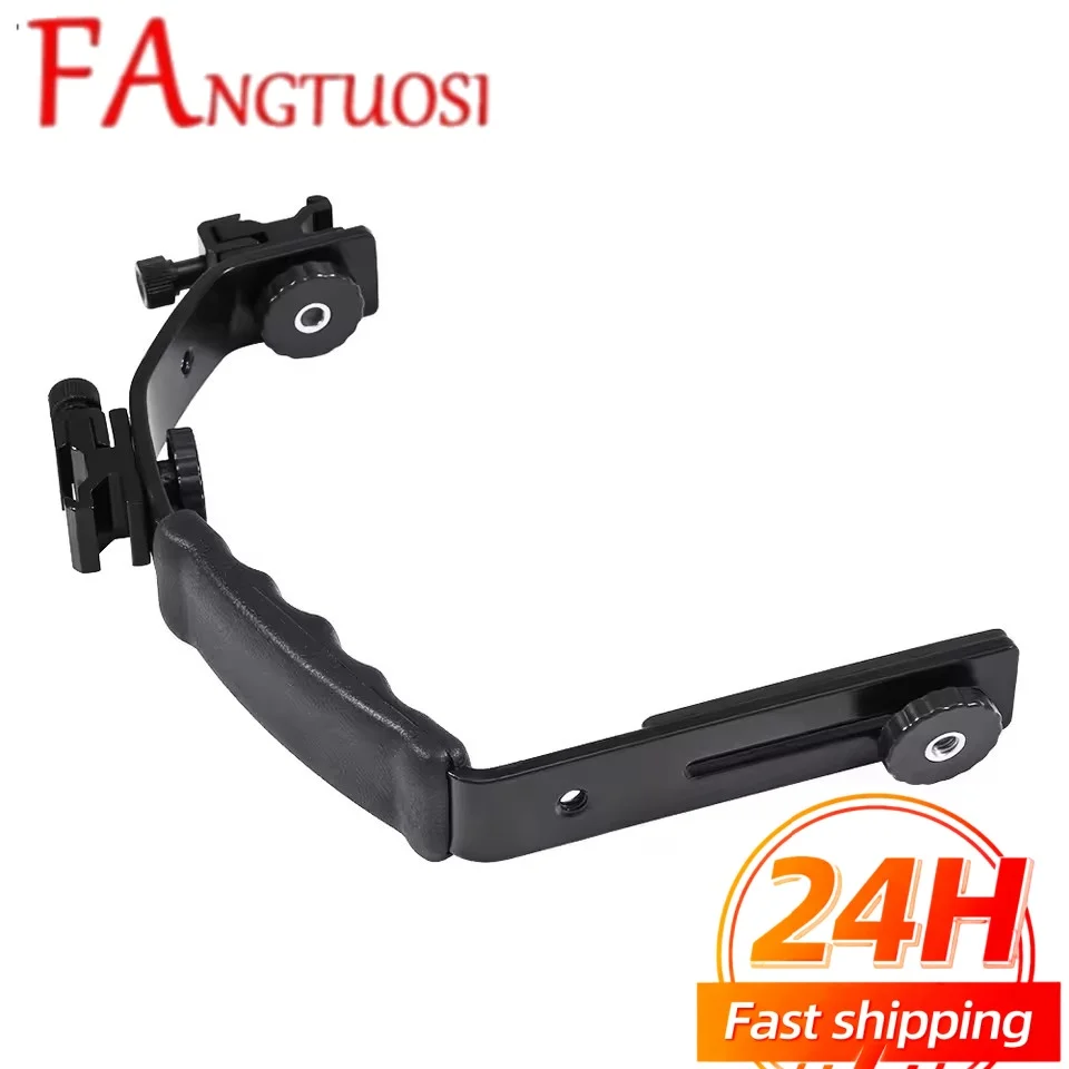Camera L Bracket Mount Video Grip L-Bracket Dual Flash Cold Shoe Mount 1/4 inch Tripod Screw, Heavy Duty Padded Hand Grip Dslr