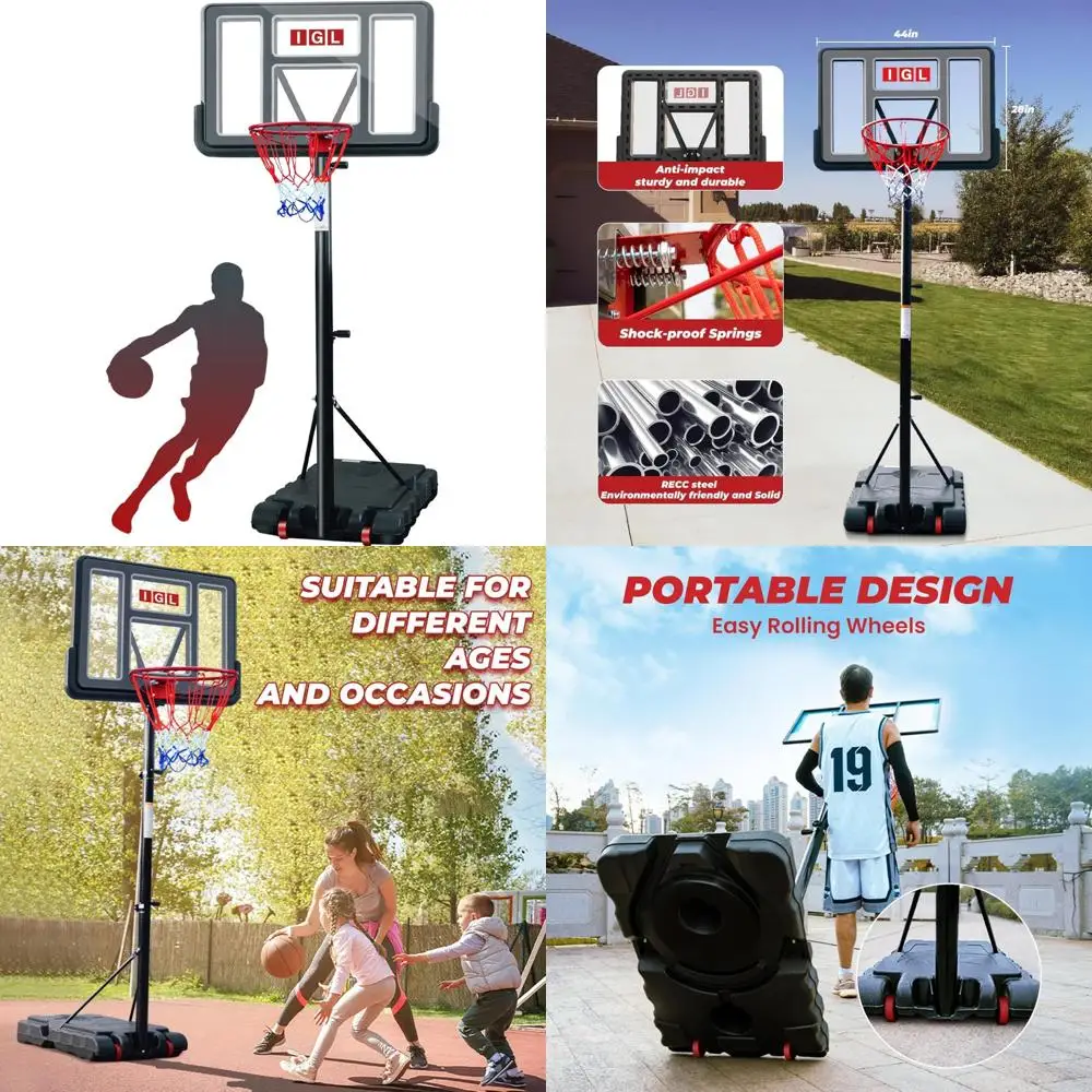 Verstelbaar 5,6-10FT basketbaldoelsysteem, 44-inch buitenring voor kinderen en jongeren, perfect voor spelen in de achtertuin