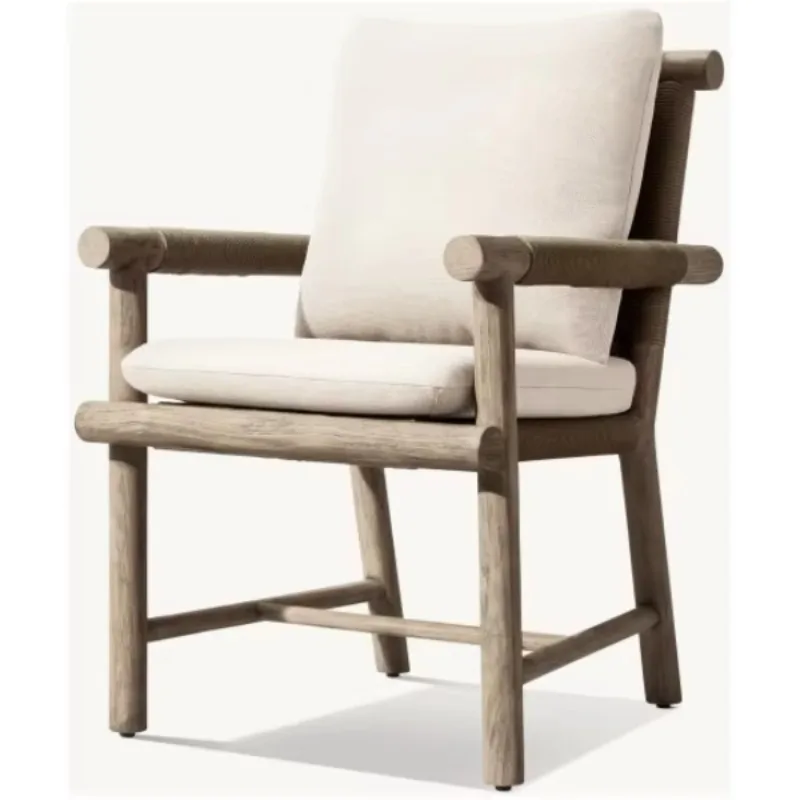 Solid Teak Outdoor, Dining Set Elegant Wooden Table with Hotel All-Weather Corded Seats