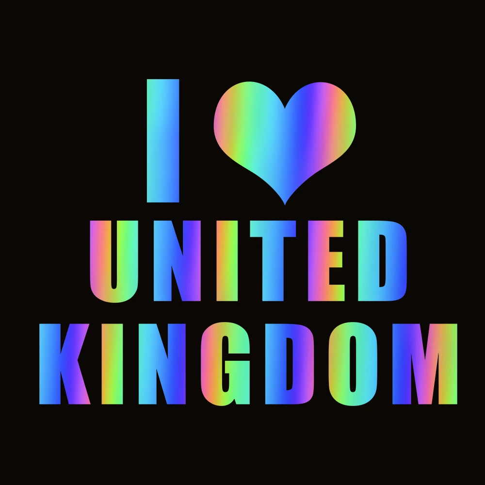 Car Laser Stickers I Love United Kingdom Personalized Decal For Cars Vehicle Home Decoration Waterproof Auto Reflective Stickers