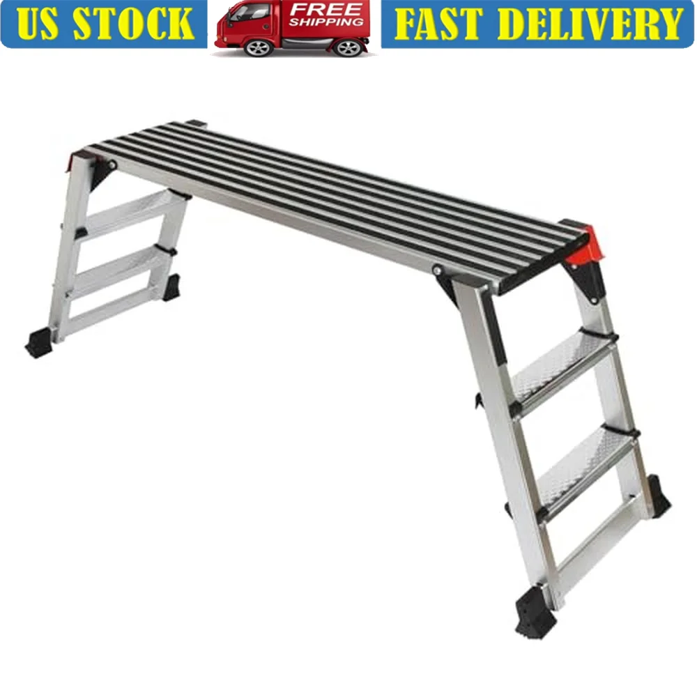 Aluminum Folding Work Platform 2 Step Ladder Non-Slip Skid Resistant Feet 660 LBS Capacity Heavy Duty Portable Safe Practical