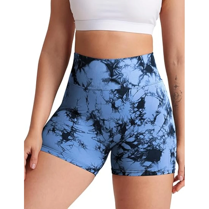Women’s Yoga Shorts High Stretch Scrunch Butt Lift Leggings High Waist Seamless Tummy Control Tie Dye Quick Dry Fitness Shorts