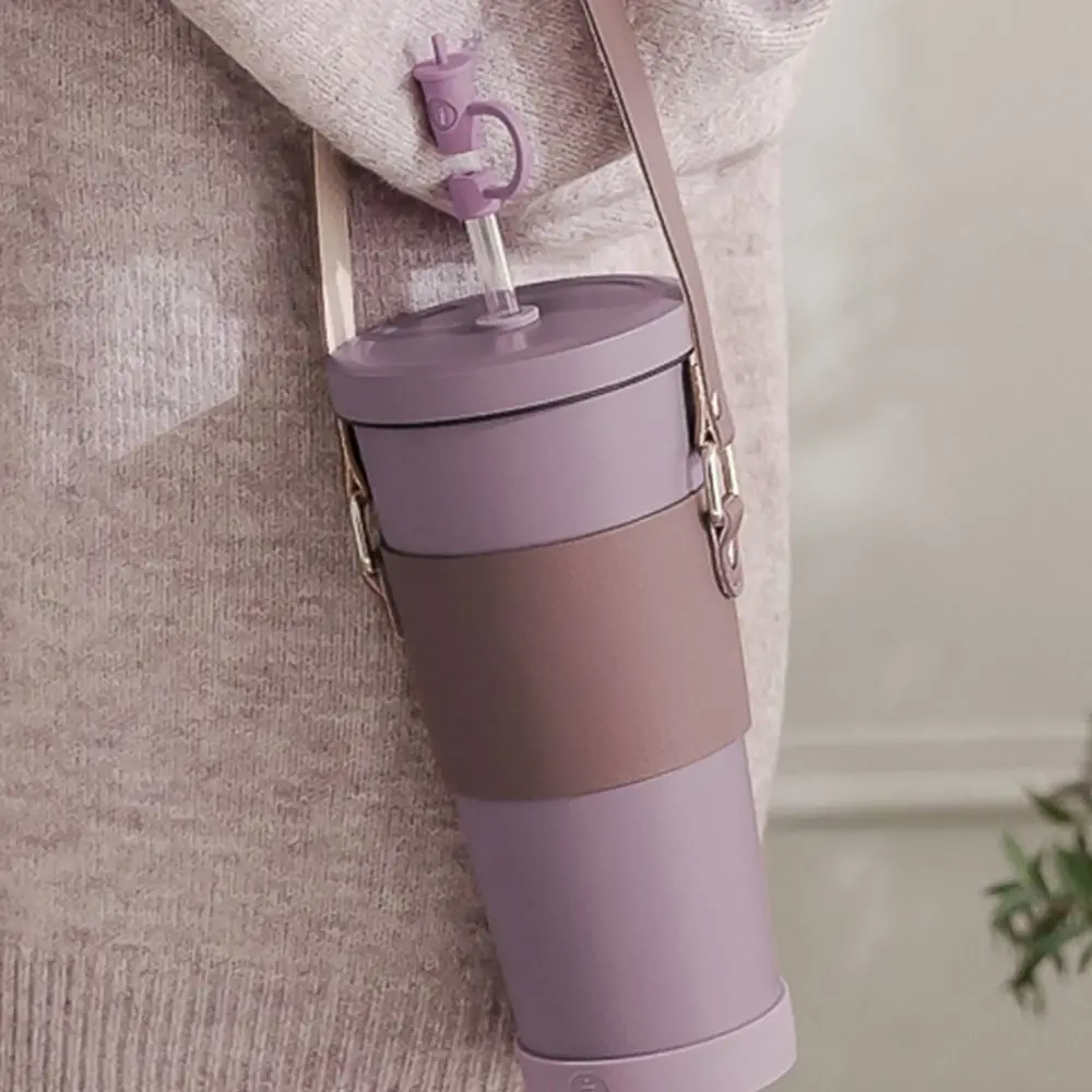 with strap Water Bottle Handle Shoulder Strap Universal 30-40oz Bottles Tumbler Handle PU Leather Water Bottle Sling for
