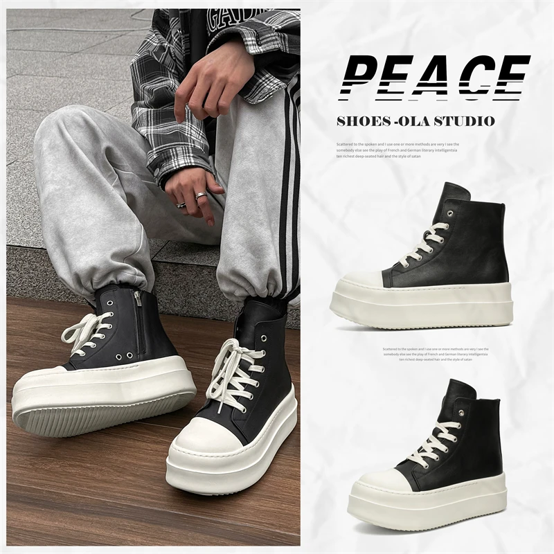 

Men's Sneakers Casual Boots British Style Ankle Boots Winter Male Leather Shoes New High-top Men Botas Shoes