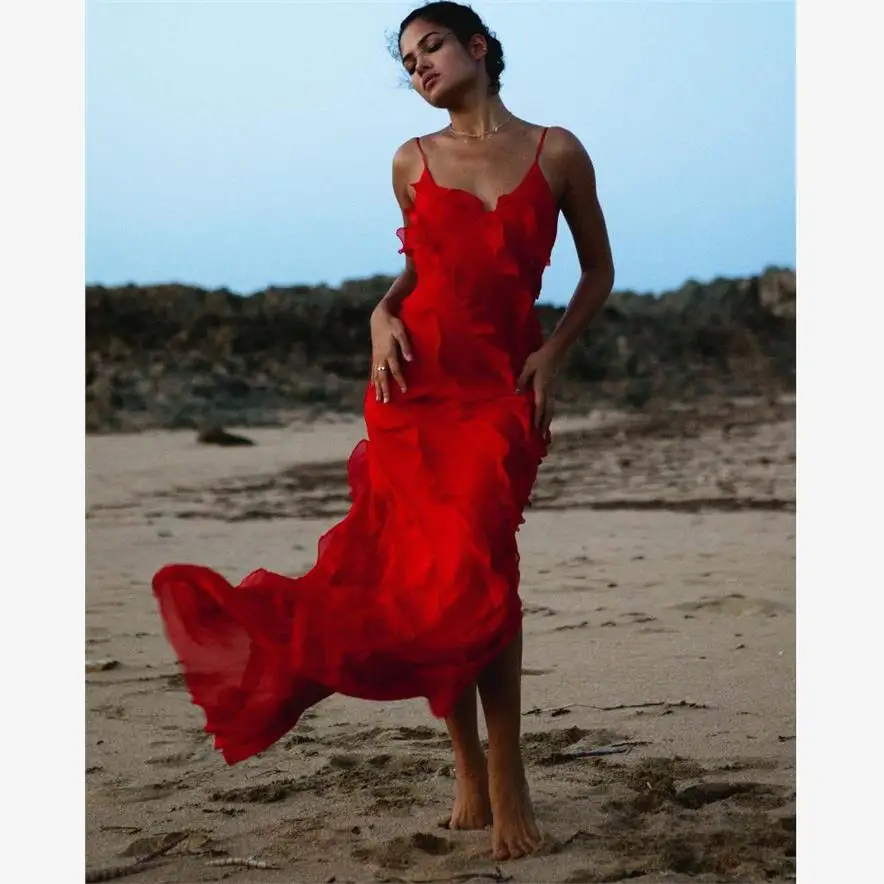 

Шифоновый слинг с рюшами Bal V-образный вырез Dr Summer Vaion Sle Сексуальная длинная юбка из полиэфирного волокна с марлевой отделкой...