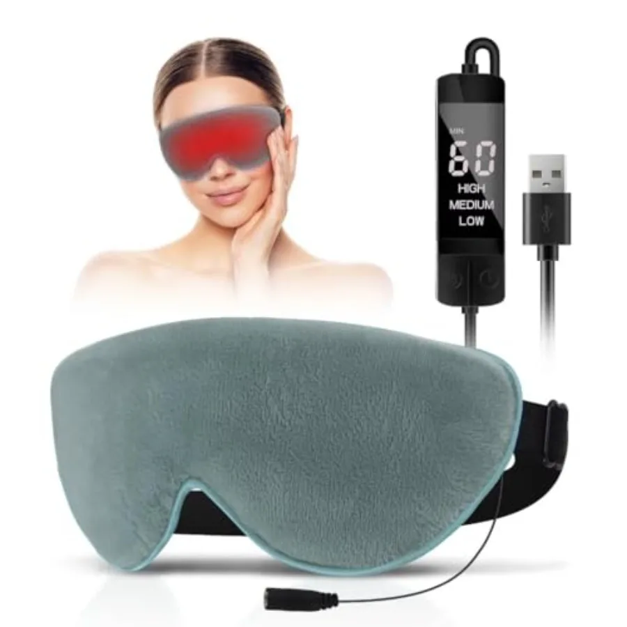 

KOVNLO Heated Eye Mask, Washable USB Electric Moist Heat Warm Compress for Eyes, Eye mask with Flaxseed for Dry Eyes, Blepharit