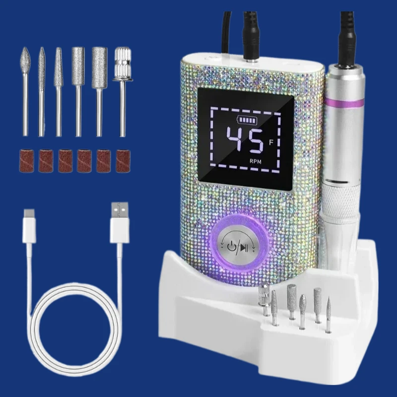 Professional ชาร์จเครื่องเจาะเล็บสําหรับเล็บไฟฟ้าแฟ้ม HD จอแสดงผลโลหะเล็บปากกาเครื่องกลึงเล็บ Sander