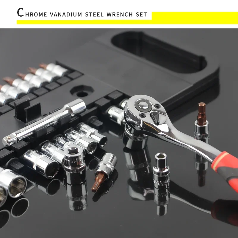 Imagem -06 - Crv-quick Release Reversível Ratchet Socket Wrench Grupo Ferramentas Chave com Rack Suspenso in in in Drive 6.35 mm 10 mm 12.5 mm