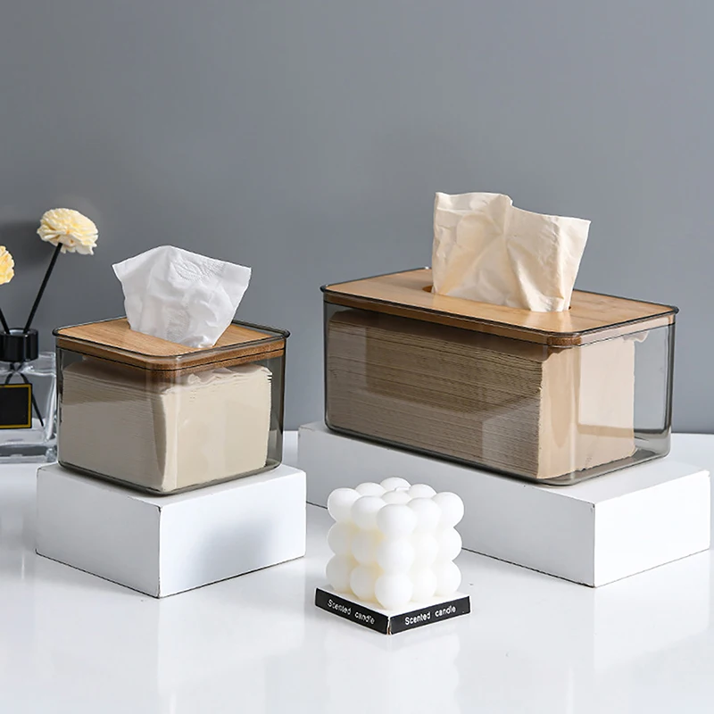 Tissue Clear Box Napkin Household Transparent Rectangular Wooden Modern Desktop Creative Transparent Table Tissue Box Holder