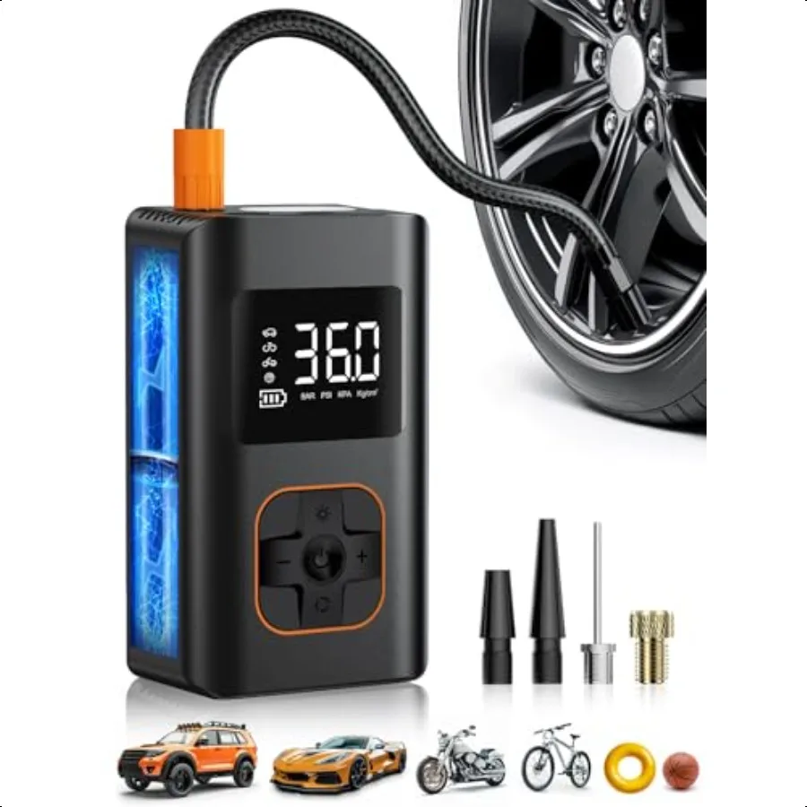 

Tire Iator Portable Air Compror 8000mAh Cordl Air Pump for Car Tires 150 PSI Electric Bike Tire Pump with LED Light and Digital