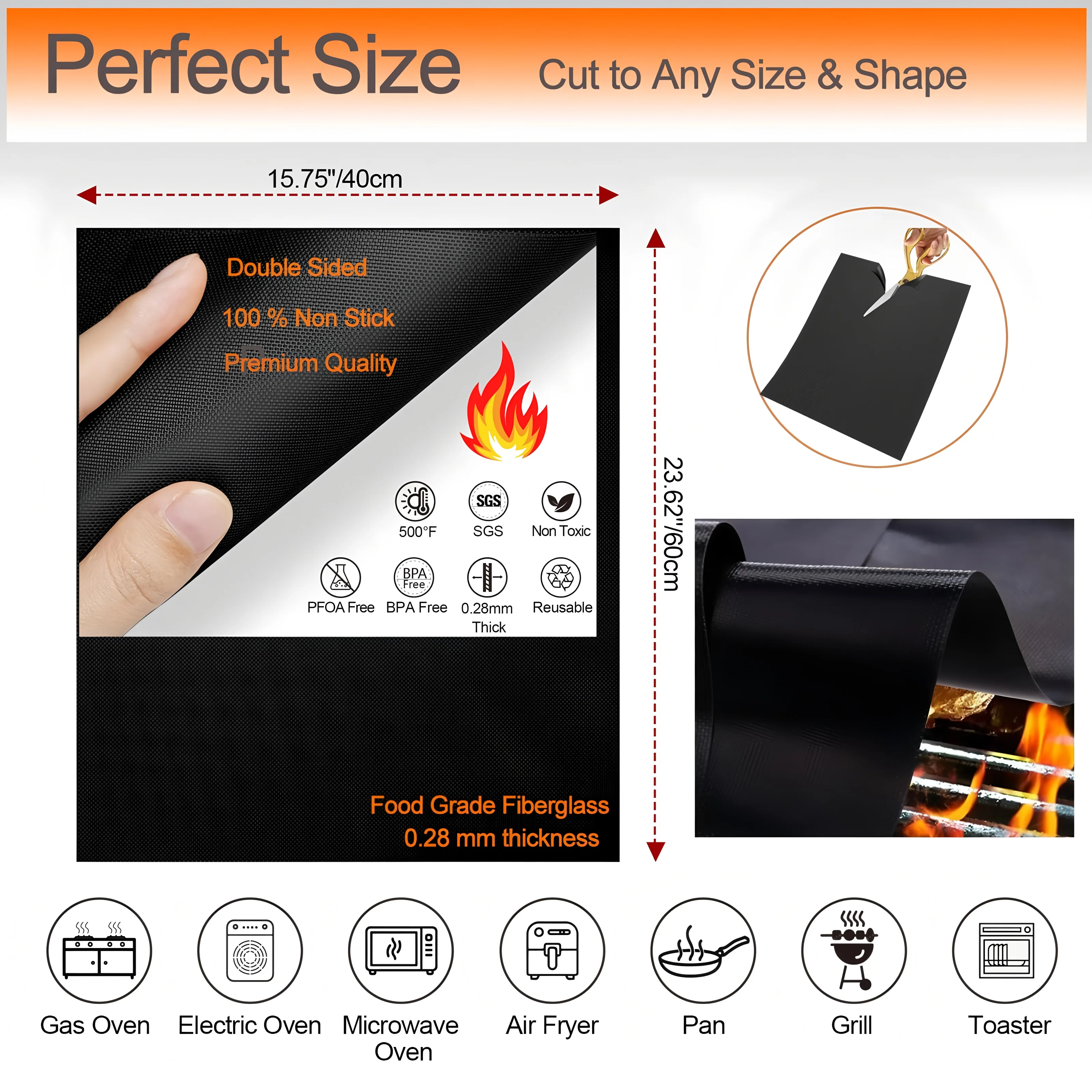 بطانات سفلية للفرن غير لاصقة شواية باربيكيو الحصير قابلة لإعادة الاستخدام المطبخ محمصة بطانة الهواء المقلاة الطبخ مقاومة للحرارة ورق الخبز