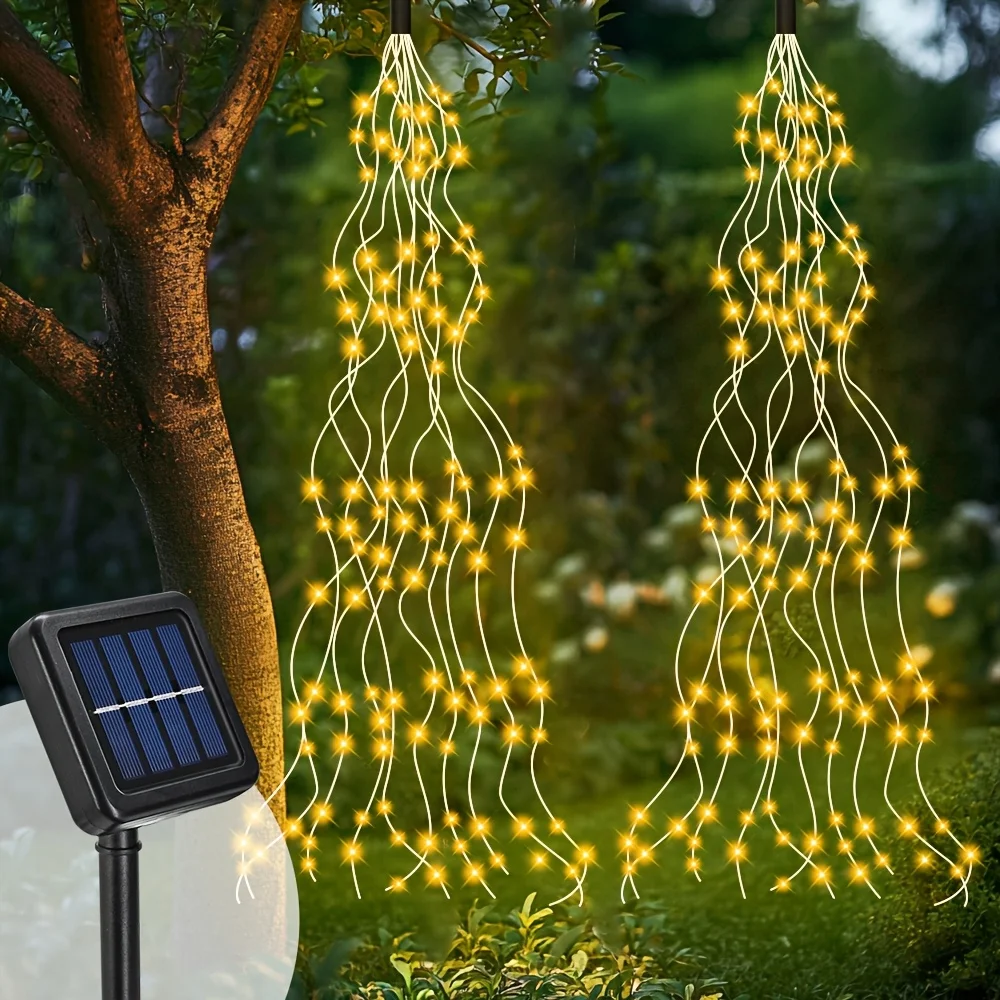 

Solar Waterfall Fairy Bunch Lights Outdoor Waterproof 8 Modes Solar String Lights Firefly for Vine Christmas Tree Garden Decor