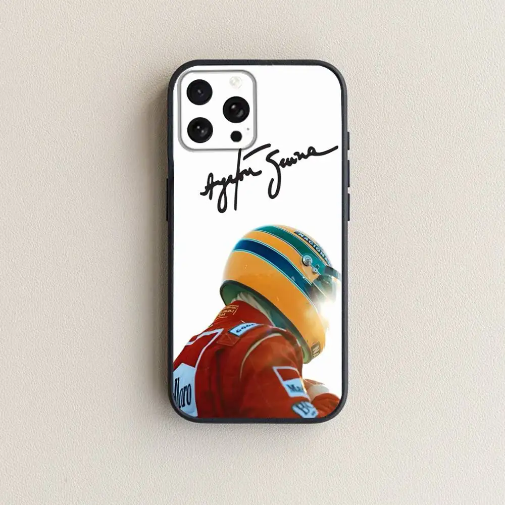 A-Ayrtons Senna racing driver Capa de telefone para iPhone 16,15,14,13,12,11 Plus,Pro Max, XS, X, XR, SE, Mini, 8,7, capa preta de silicone macio