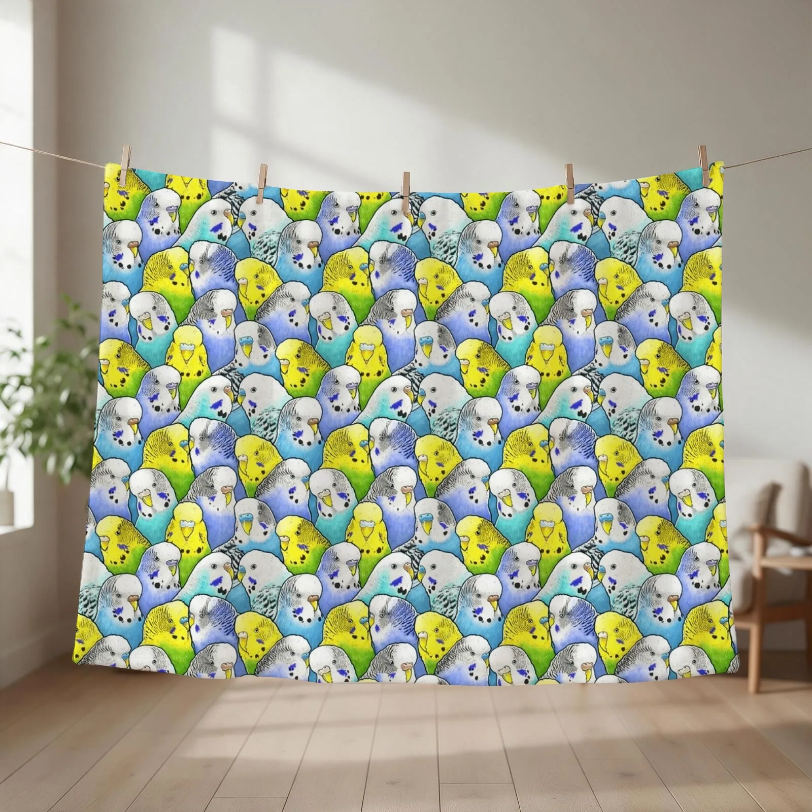 Colourful Budgies Parakeet Pattern Throw Blanket Picnic Retros Luxury sofa bed Blankets