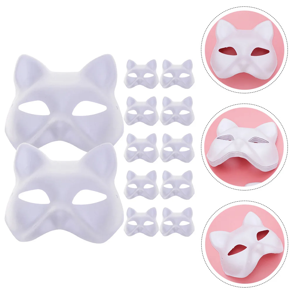 12pcs DIY Blank Masks for Cosplay Half Face Mask Hand Painted Craft Japanese Style Mask Halloween Prom Kids Women