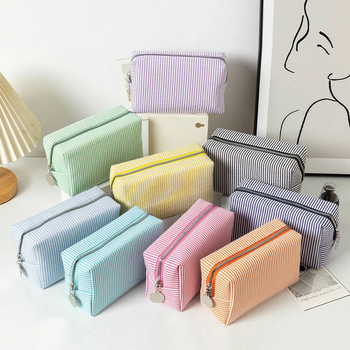 New Striped Women's Makeup Bag, Striped Zipper Pouch, Travel Toiletry Bag, Women's Cosmetic Storage Bag, Travel Storage Bag, Cosmetic Storage Bag, Storage Bag, Makeup Pouch