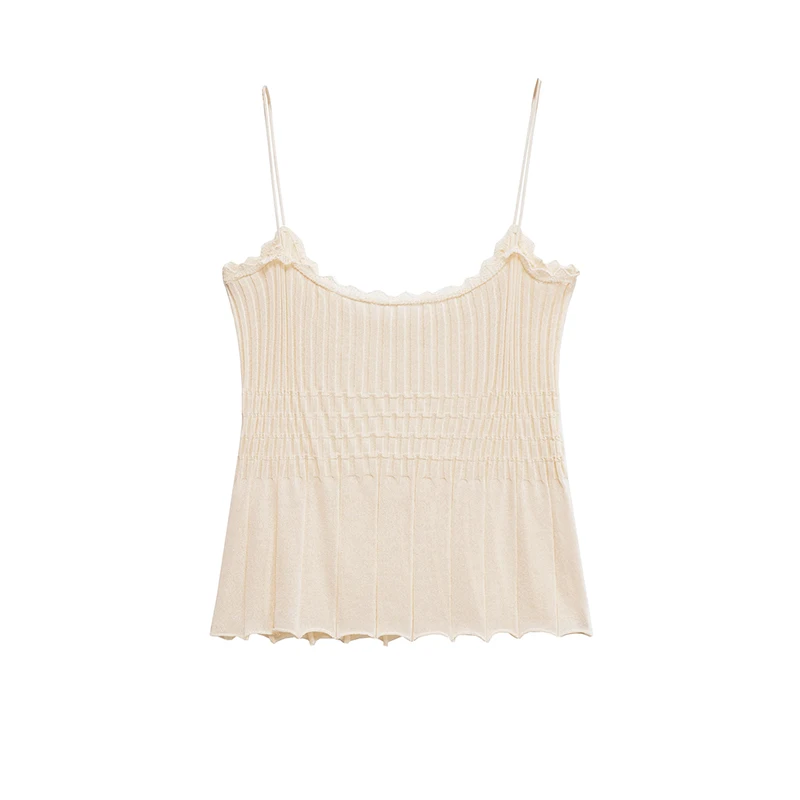 Letni, dzianinowy, prążkowany top damski na ramiączkach, oryginalny projekt, dopasowany krój, włókno poliestrowe, pojedynczy element, kolor