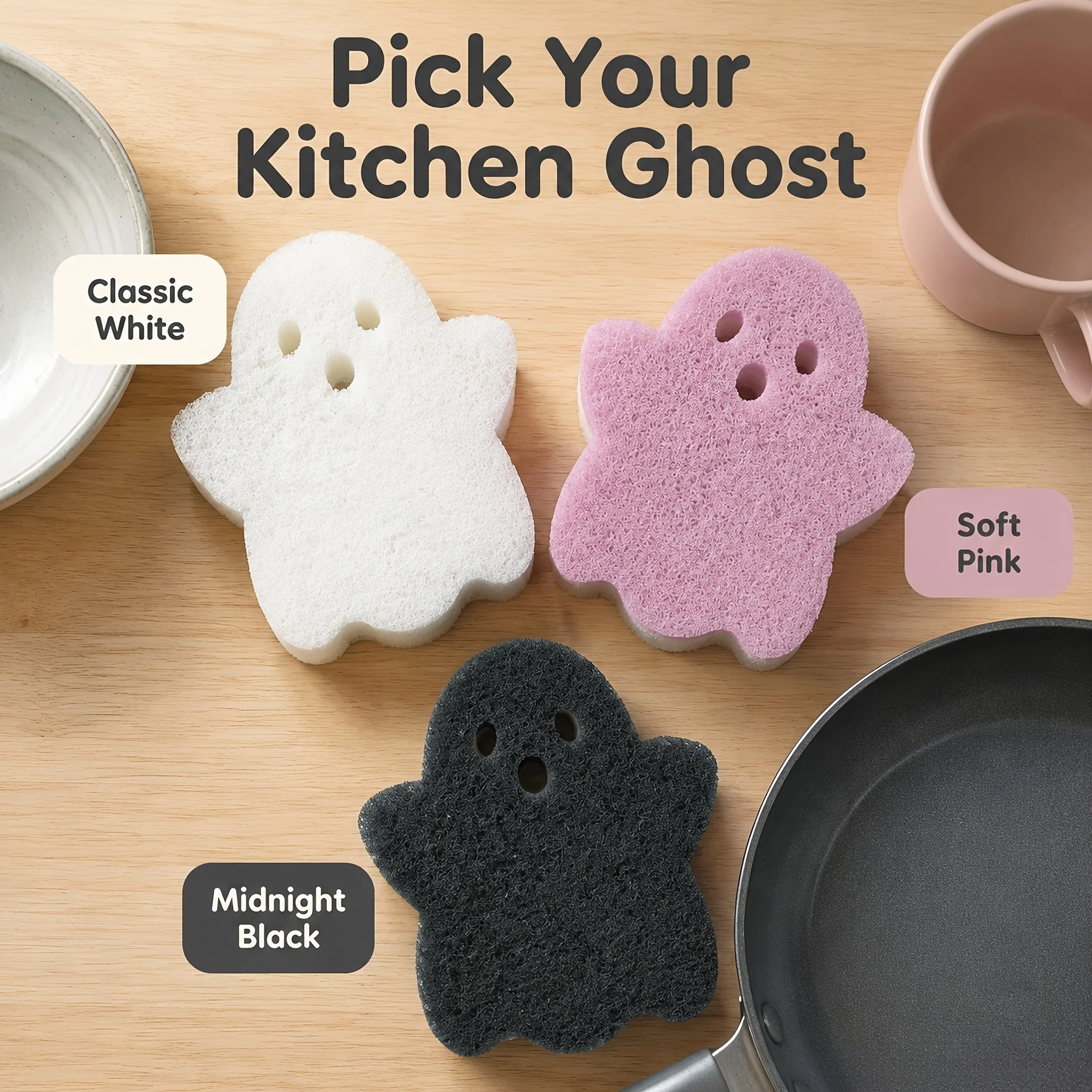 3pcs Ghost shaped Kitchen Cleaning Sponge Wipe Double sided Dishwashing Halloween Theme Home Cleaning Wipe