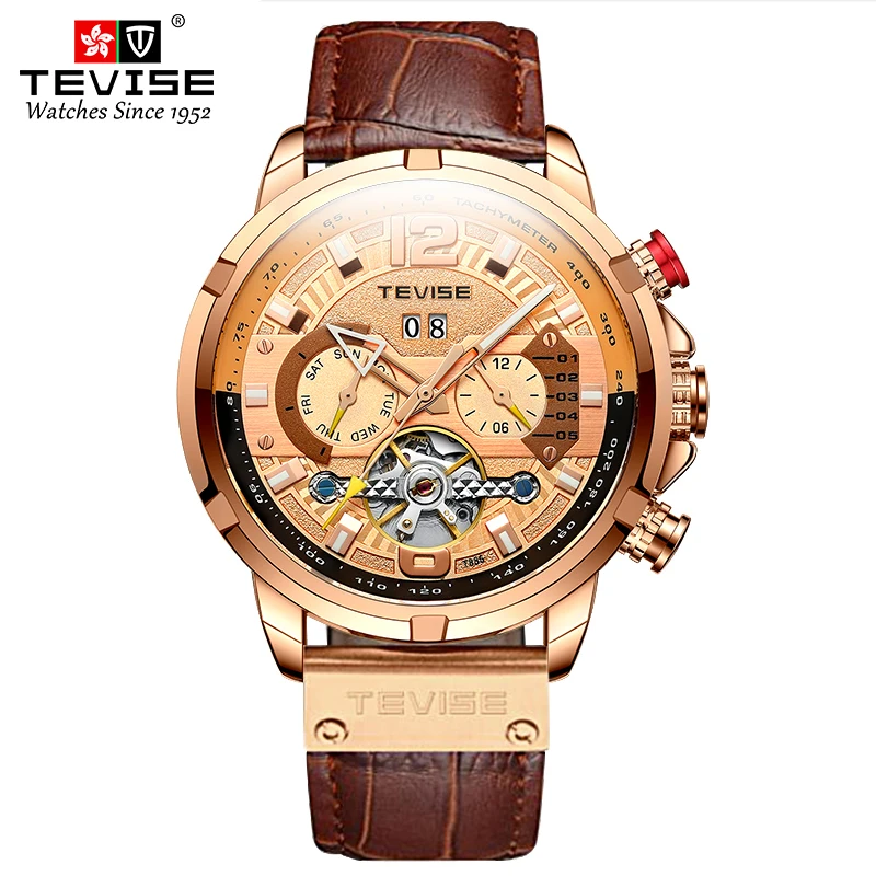 TEVISE Automatic Mechanical Tourbillon Design For Men Waterproof Luxury Business&Fashion Stainless Steel Wristwatch