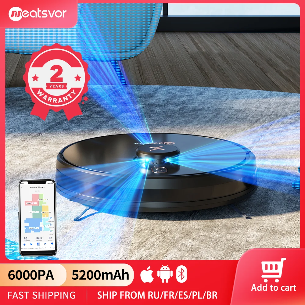 NEATSVOR X600pro 6000pa LDS Navigation Robot Vacuum Cleaner APP Virtual Wall,Breakpoint Cleaning,Draw Cleaning Area,Mopping Wash