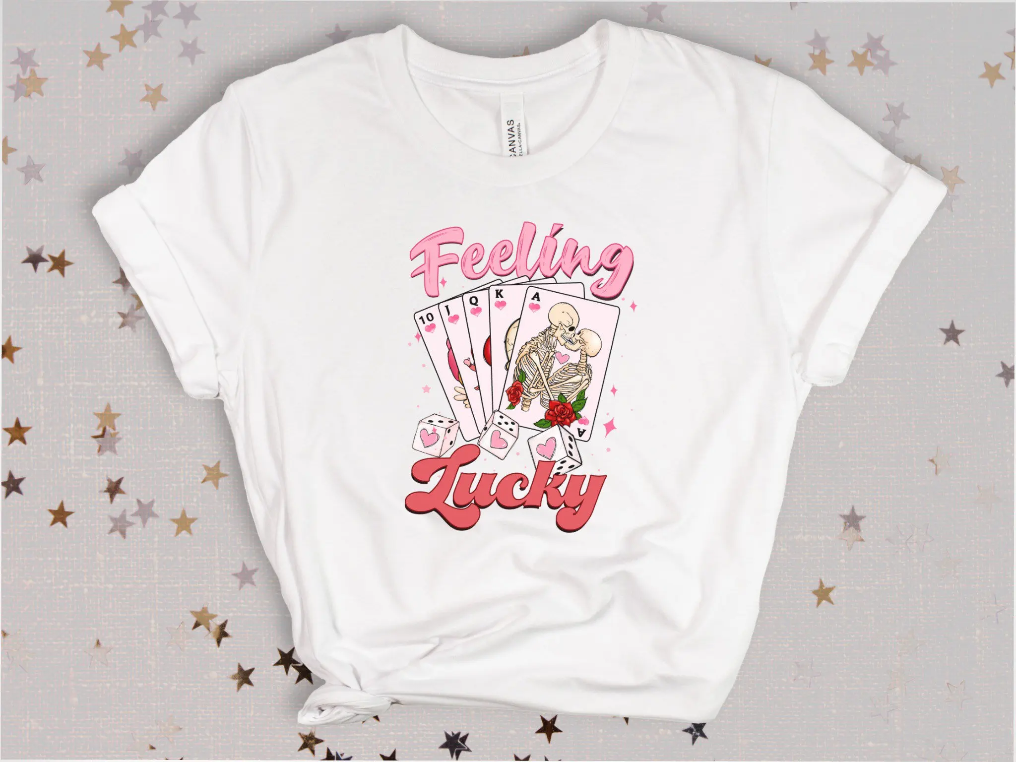 Feeling Lucky Valentine's Day T Shirt Ladies Valentines Skelton Skeleton