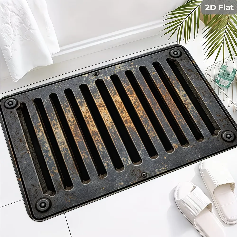 Industrial Style Floor Carpet Iron Grating Printed Non Slip Bath Kitchen Doormat Front Door Entrance Rug Home Decor