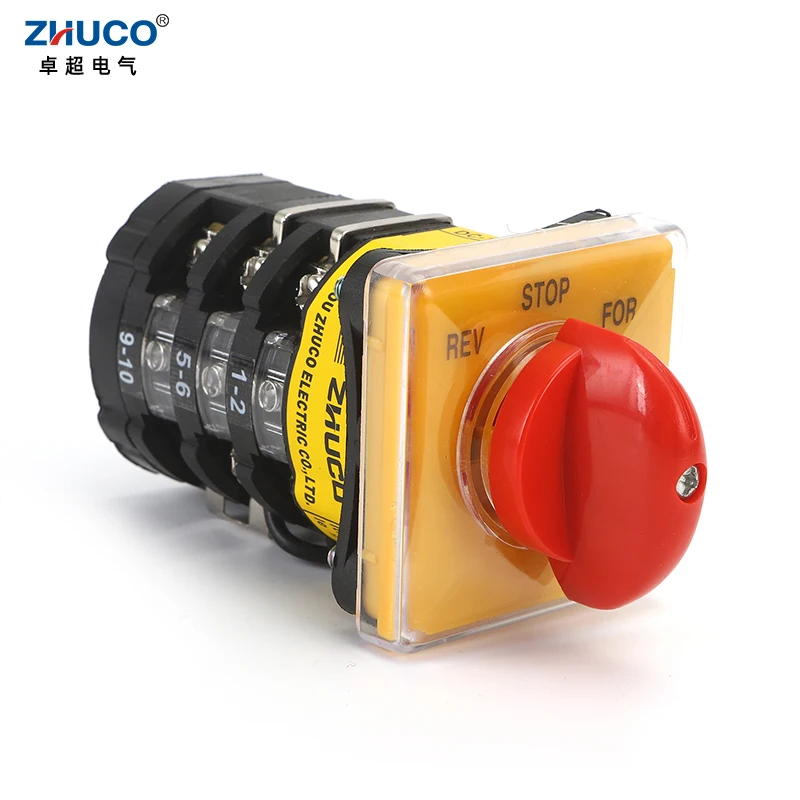 ZHUCO SZW25-48D/3 25A REV STOP FOR 3 Position Three Pole 12 Screw Yellow Panel Knob Rotary Cam Switch For Meat Grinder Equipment