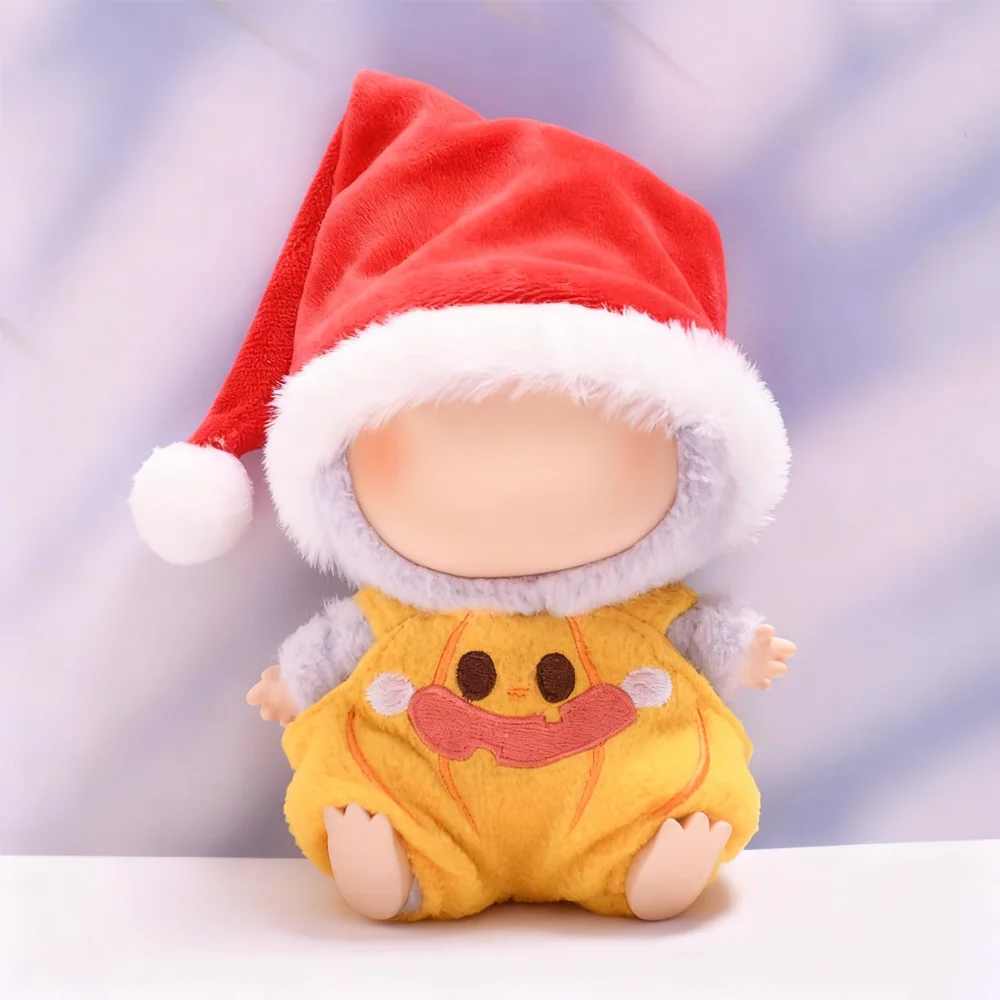 Vestiti per bambole carini per accessori di abbigliamento Labubu da 17 cm con cappello da Babbo Natale seduti costumi da festa decorazioni ciondolo di lusso fai da te